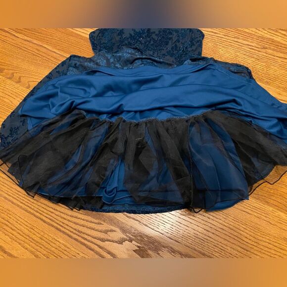 Jodi Kristopher Sparkly Navy Blue Fit and Flare Tulle Dress - Picture 5 of 12